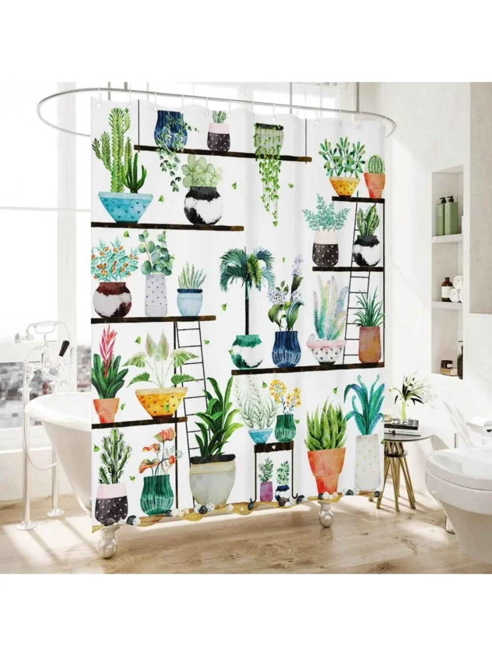 Bohemian Floral Print Shower Curtain, 72x72 Inch Bathroom Decor with Hooks